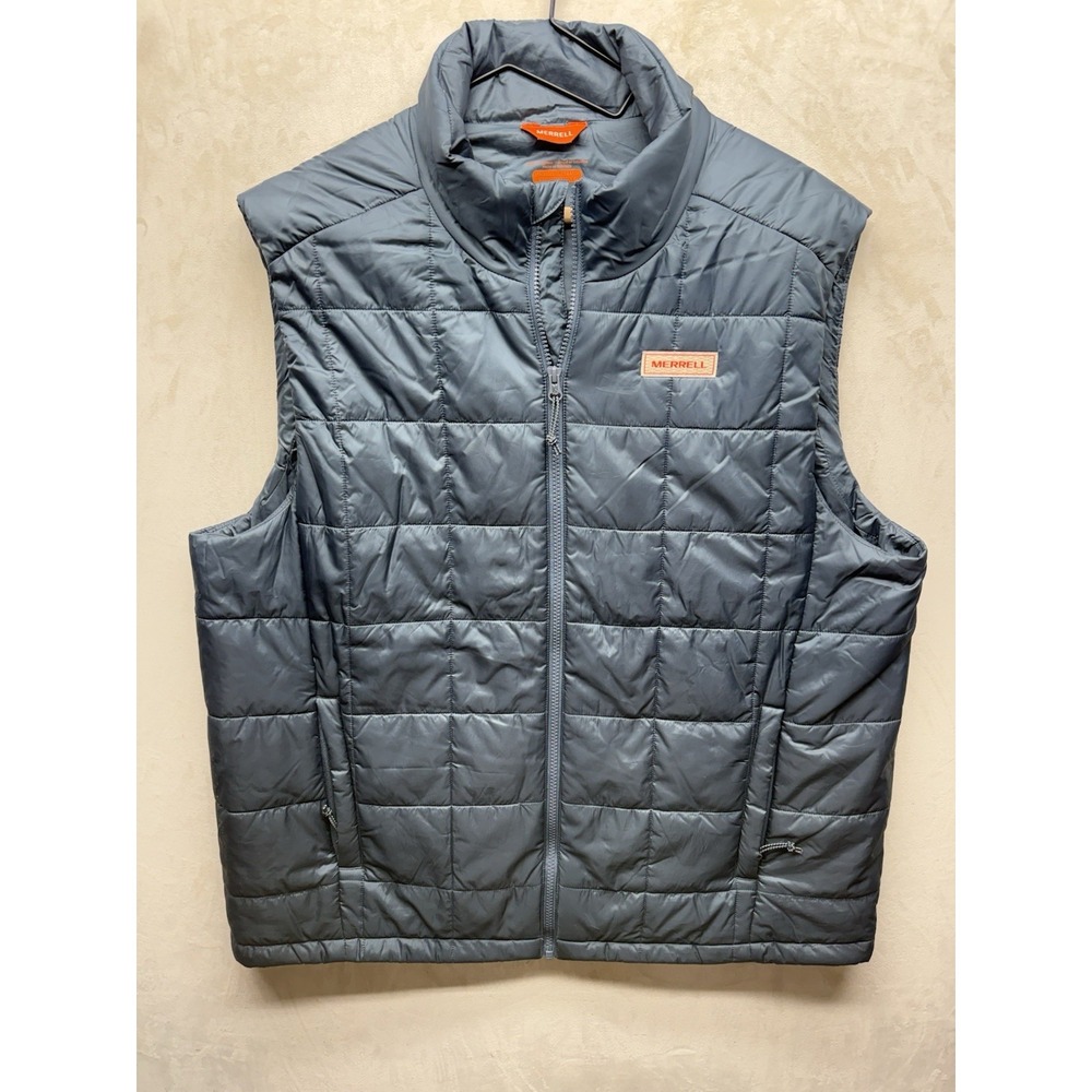 Merrell Puffer Vest Mens Extra Large Provin Quilted Gray Insulated Full Zip Fish